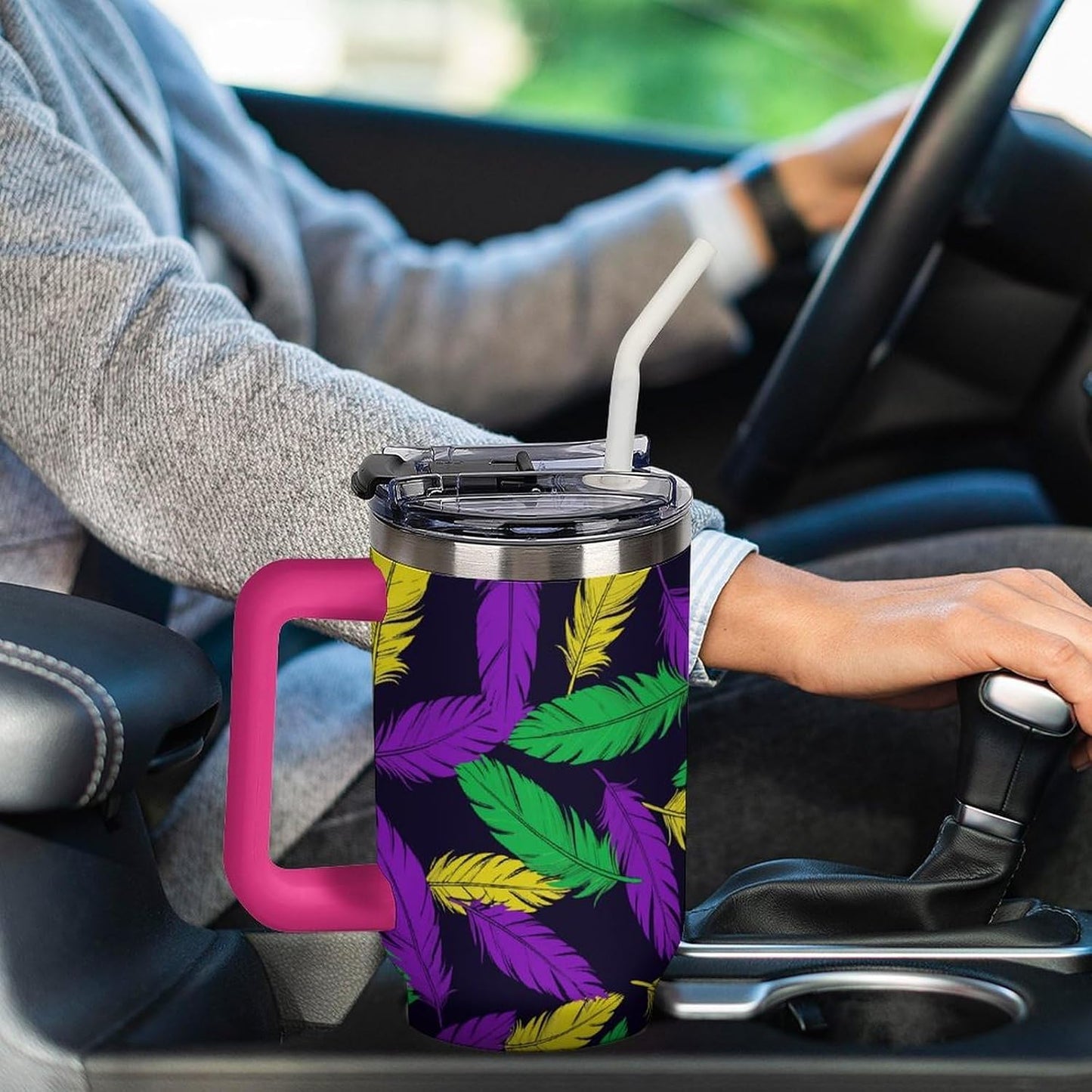Leakproof Car Cup Vacuum Sealed With Lid For Office Crystal Clear Blue Water Ripple Print Drinkware Light Rose Red-style-5 - Colors A