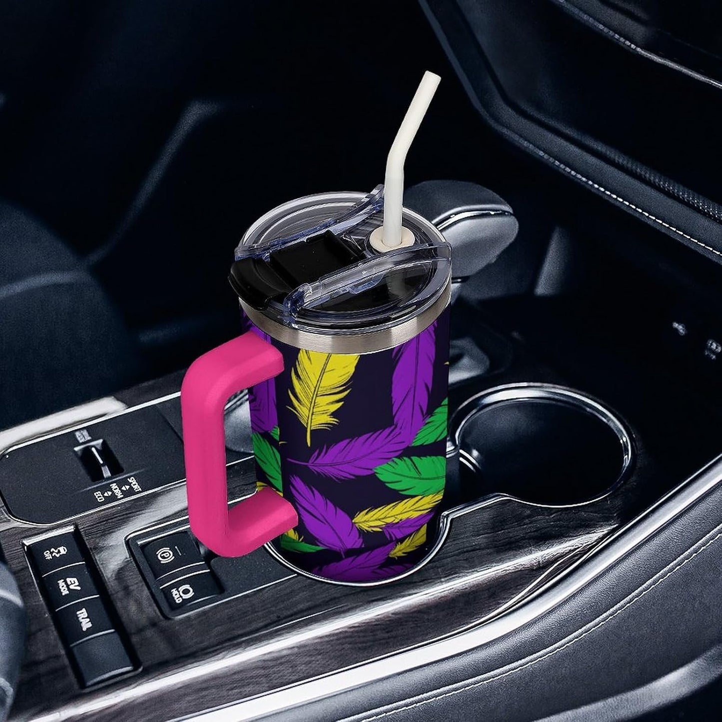 Leakproof Car Cup Vacuum Sealed With Lid For Office Crystal Clear Blue Water Ripple Print Drinkware Light Rose Red-style-5 - Colors A