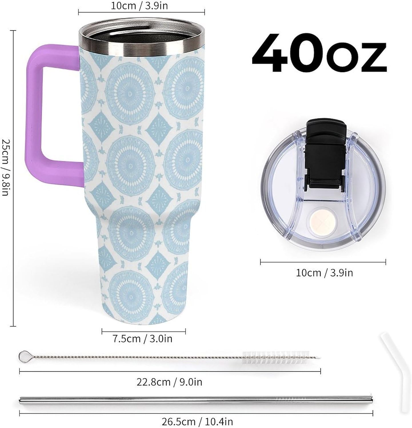 Leakproof Car Cup Vacuum Sealed With Lid For Office Crystal Clear Blue Water Ripple Print Drinkware Light Rose Red-style-5 - Colors A