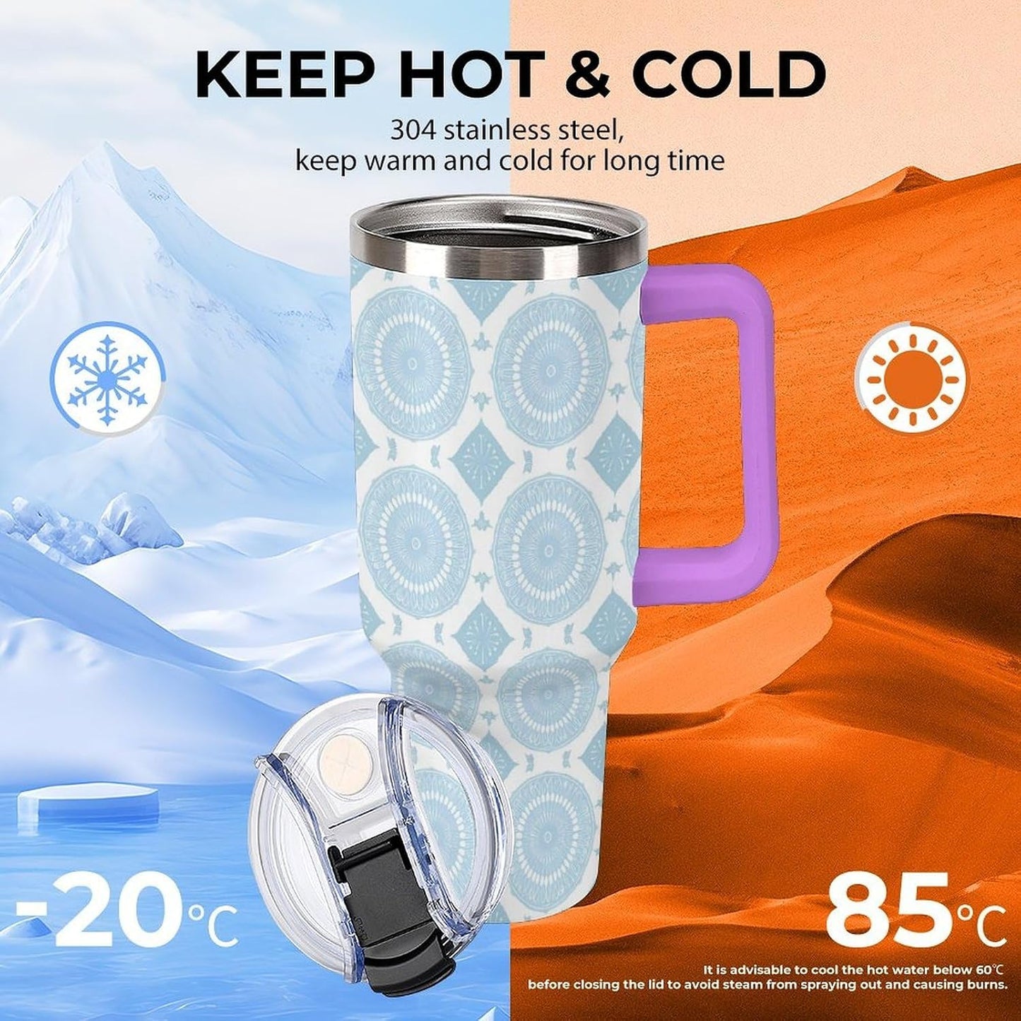 Leakproof Car Cup Vacuum Sealed With Lid For Office Crystal Clear Blue Water Ripple Print Drinkware Light Rose Red-style-5 - Colors A