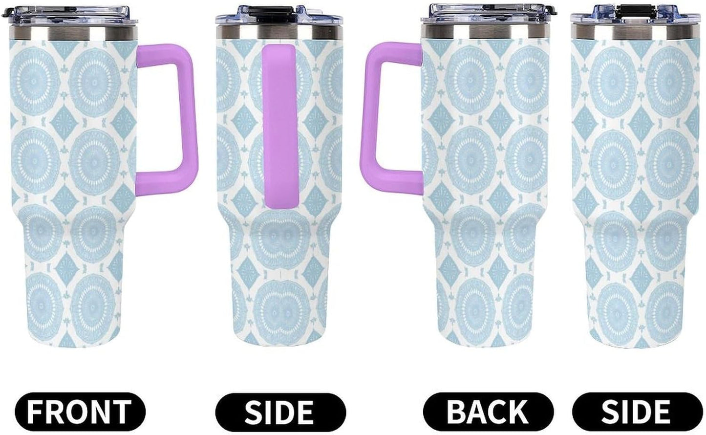 Leakproof Car Cup Vacuum Sealed With Lid For Office Crystal Clear Blue Water Ripple Print Drinkware Light Rose Red-style-5 - Colors A
