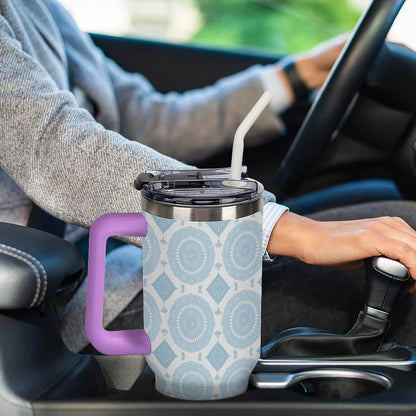 Leakproof Car Cup Vacuum Sealed With Lid For Office Crystal Clear Blue Water Ripple Print Drinkware Light Rose Red-style-5 - Colors A