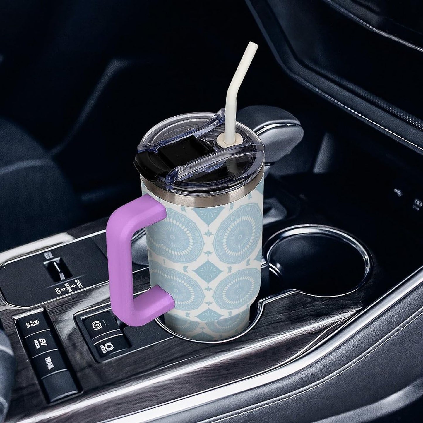 Leakproof Car Cup Vacuum Sealed With Lid For Office Crystal Clear Blue Water Ripple Print Drinkware Light Rose Red-style-5 - Colors A