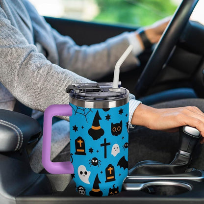 Leakproof Car Cup Vacuum Sealed With Lid For Office Crystal Clear Blue Water Ripple Print Drinkware Light Rose Red-style-5 - Colors A