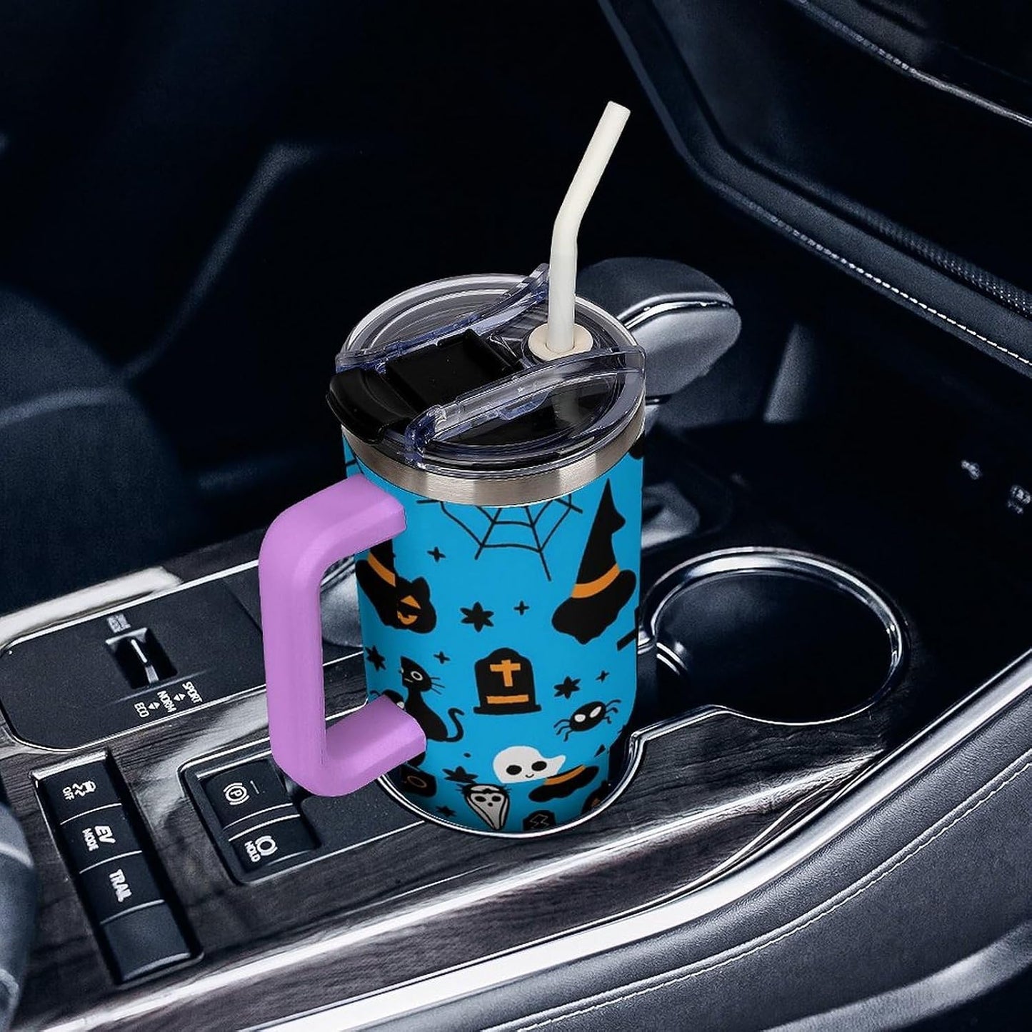 Leakproof Car Cup Vacuum Sealed With Lid For Office Crystal Clear Blue Water Ripple Print Drinkware Light Rose Red-style-5 - Colors A