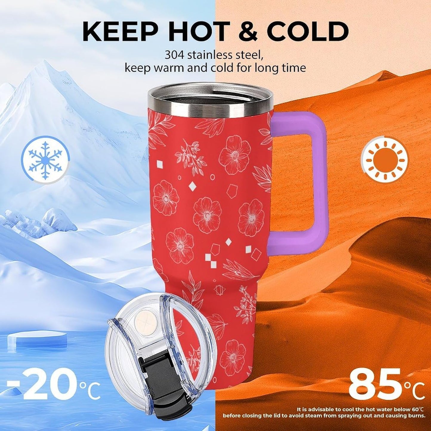 Leakproof Car Cup Vacuum Sealed With Lid For Office Crystal Clear Blue Water Ripple Print Drinkware Light Rose Red-style-5 - Colors A