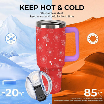 Leakproof Car Cup Vacuum Sealed With Lid For Office Crystal Clear Blue Water Ripple Print Drinkware Light Rose Red-style-5 - Colors A
