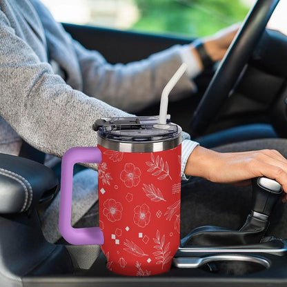 Leakproof Car Cup Vacuum Sealed With Lid For Office Crystal Clear Blue Water Ripple Print Drinkware Light Rose Red-style-5 - Colors A