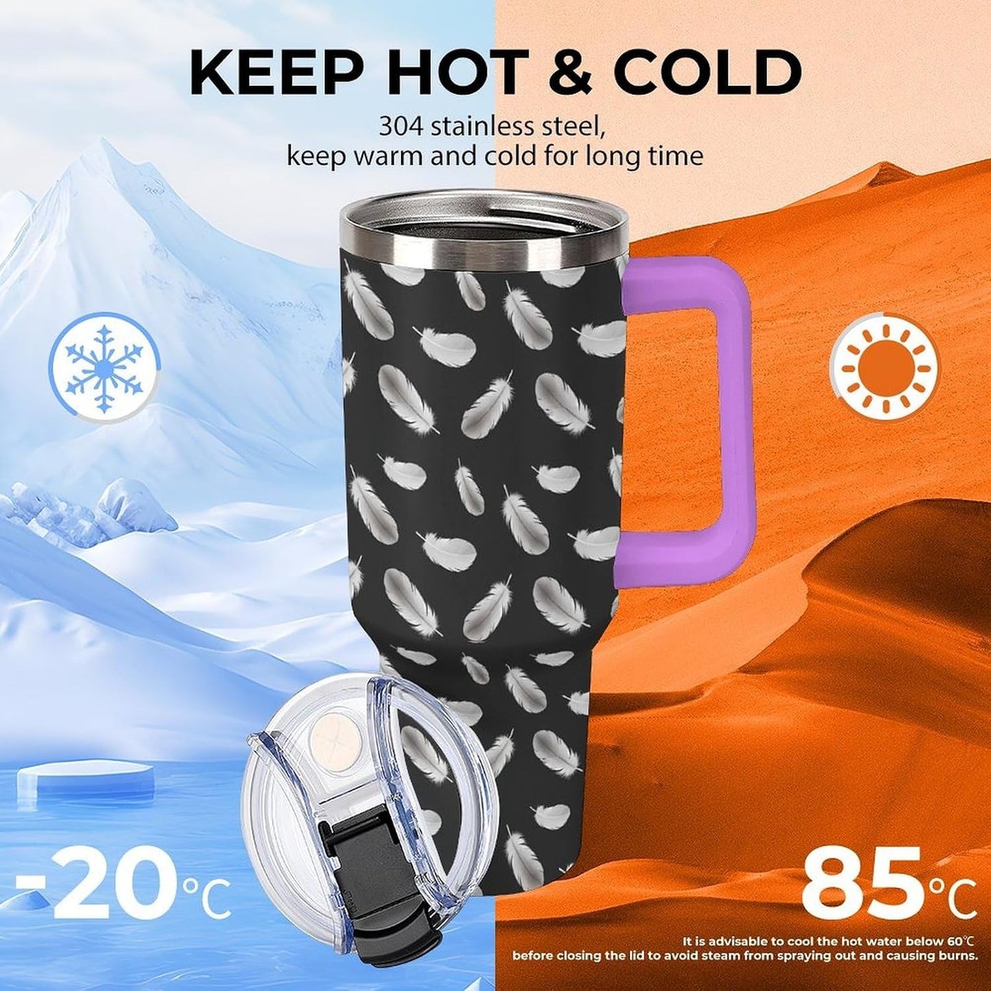 Leakproof Car Cup Vacuum Sealed With Lid For Office Crystal Clear Blue Water Ripple Print Drinkware Light Rose Red-style-5 - Colors A
