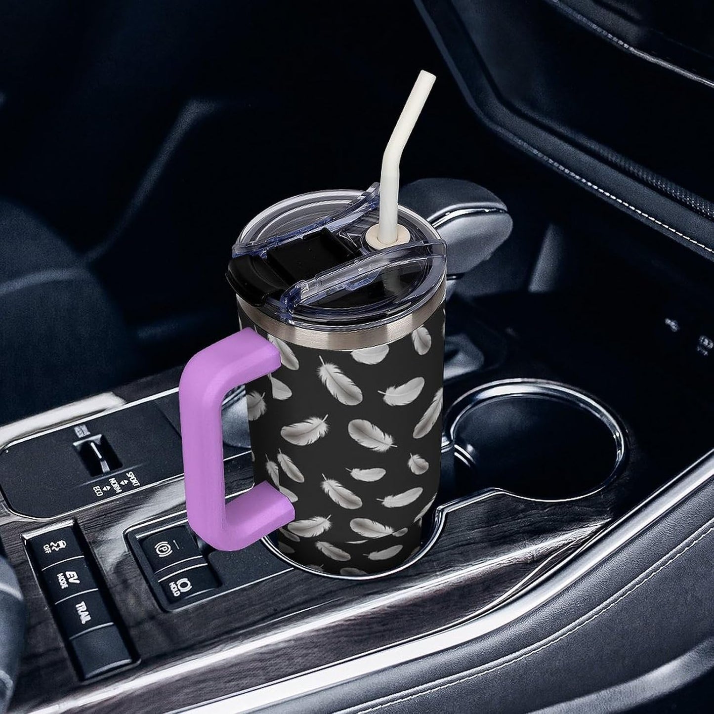 Leakproof Car Cup Vacuum Sealed With Lid For Office Crystal Clear Blue Water Ripple Print Drinkware Light Rose Red-style-5 - Colors A