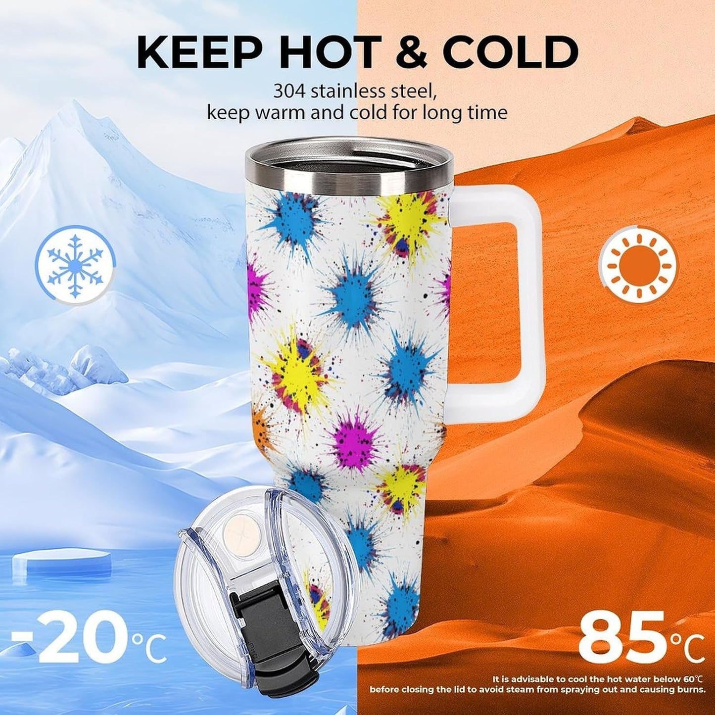 Leakproof Car Cup Vacuum Sealed With Lid For Office Crystal Clear Blue Water Ripple Print Drinkware Light Rose Red-style-5 - Colors A