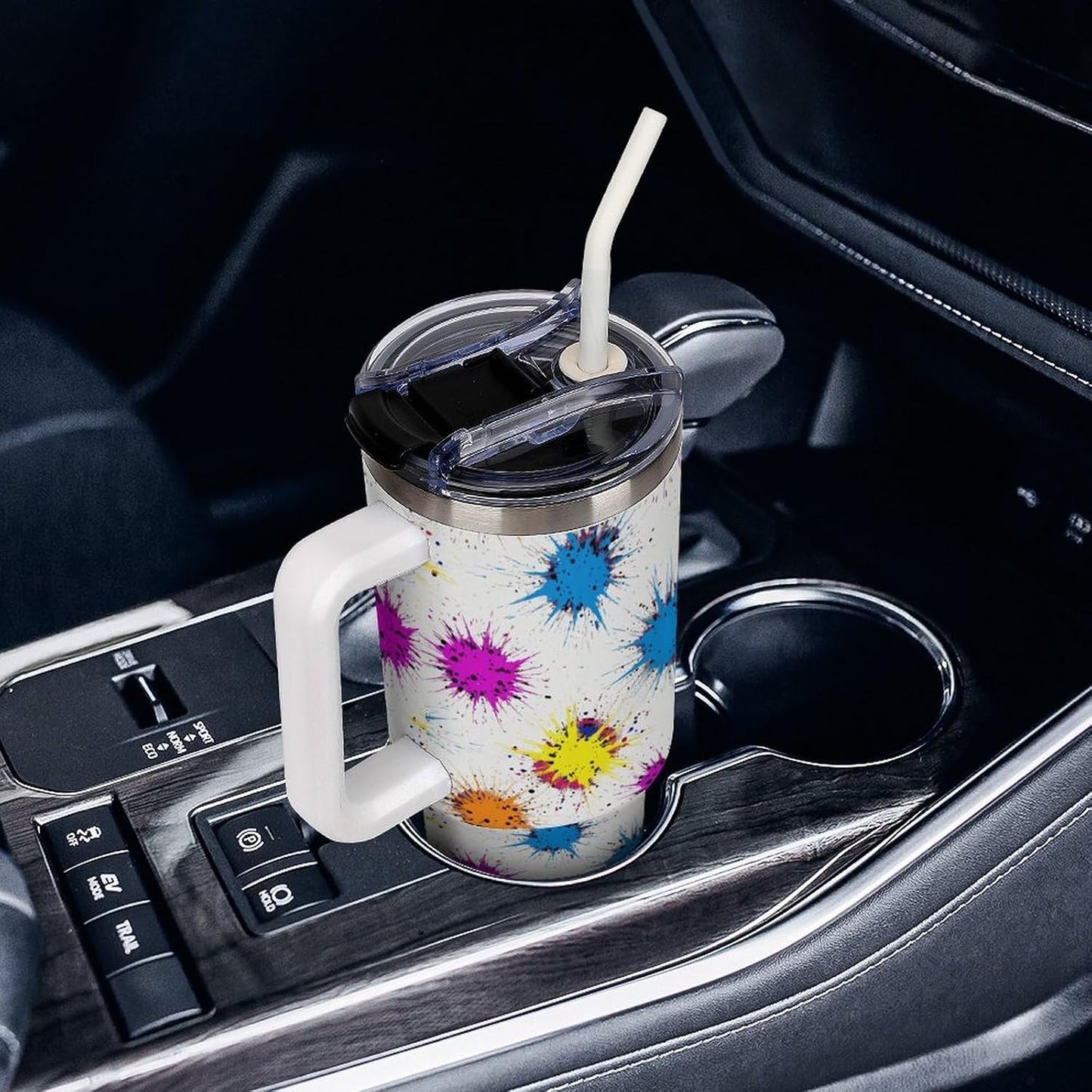 Leakproof Car Cup Vacuum Sealed With Lid For Office Crystal Clear Blue Water Ripple Print Drinkware Light Rose Red-style-5 - Colors A