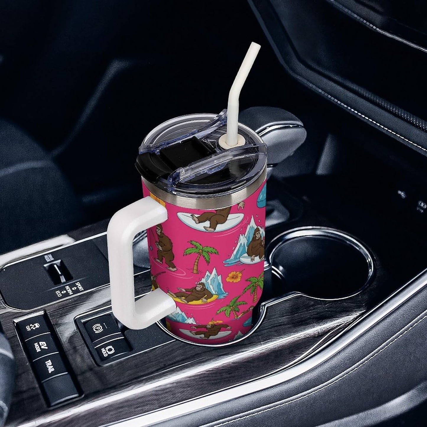 Leakproof Car Cup Vacuum Sealed With Lid For Office Crystal Clear Blue Water Ripple Print Drinkware Light Rose Red-style-5 - Colors A