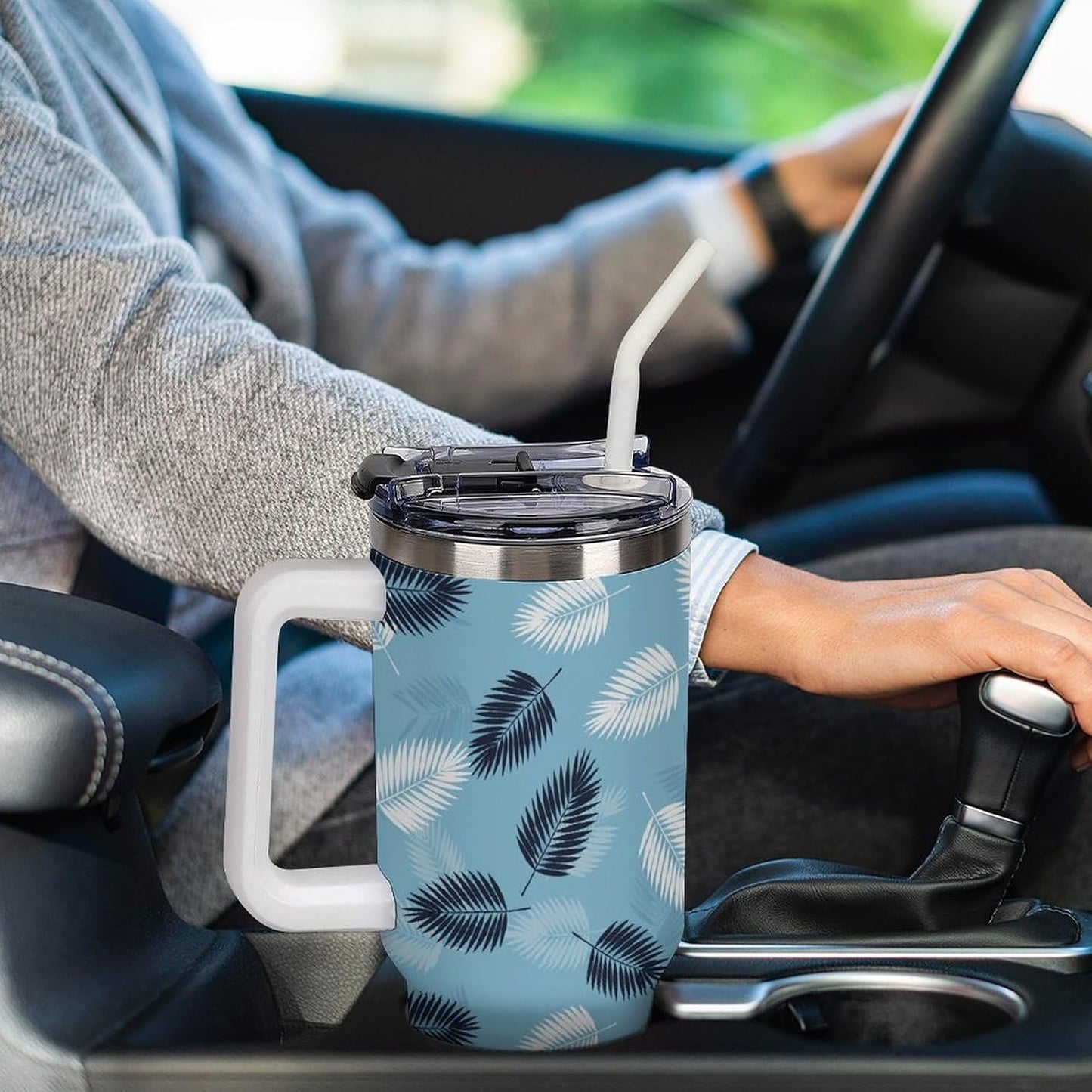 Leakproof Car Cup Vacuum Sealed With Lid For Office Crystal Clear Blue Water Ripple Print Drinkware Light Rose Red-style-5 - Colors A