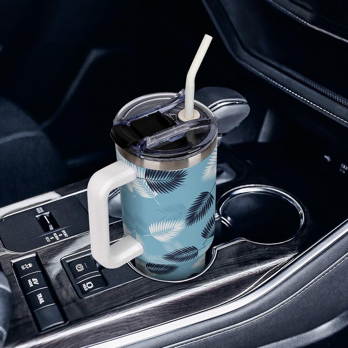Leakproof Car Cup Vacuum Sealed With Lid For Office Crystal Clear Blue Water Ripple Print Drinkware Light Rose Red-style-5 - Colors A