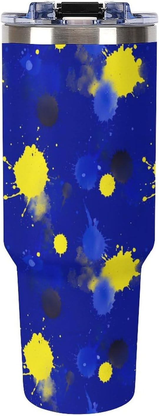 Leakproof Car Cup Vacuum Sealed With Lid For Office Crystal Clear Blue Water Ripple Print Drinkware Light Rose Red-style-5 - Colors A