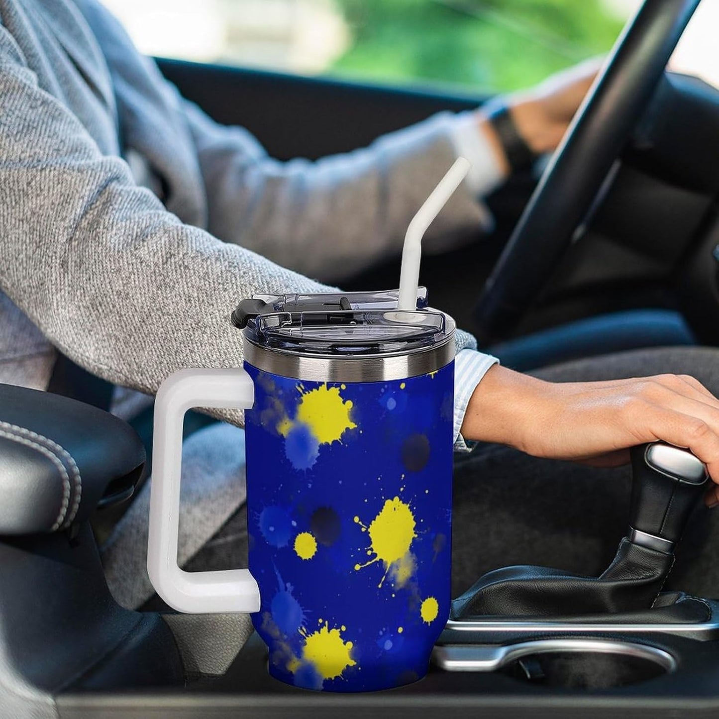 Leakproof Car Cup Vacuum Sealed With Lid For Office Crystal Clear Blue Water Ripple Print Drinkware Light Rose Red-style-5 - Colors A