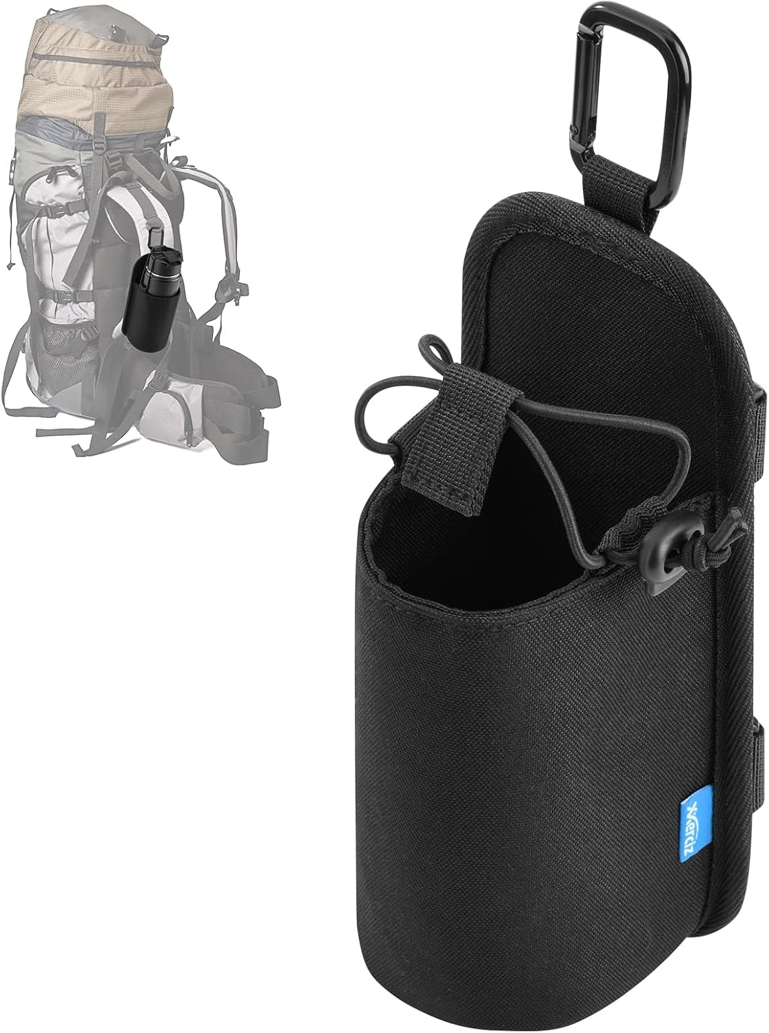 Water Bottle Holder for Backpack Shoulder Strap, Nylon Water Bottle Strap with Drawstring Carabiner, Portable Backpack Attachment Water Bottle Pouch for Hiking Walking Camping