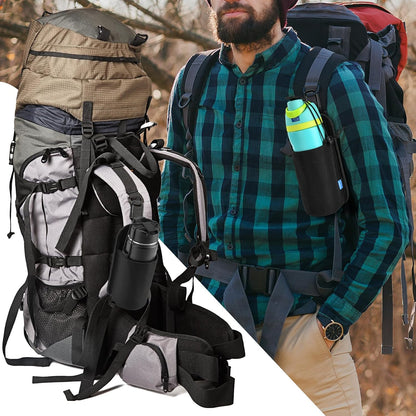 Water Bottle Holder for Backpack Shoulder Strap, Nylon Water Bottle Strap with Drawstring Carabiner, Portable Backpack Attachment Water Bottle Pouch for Hiking Walking Camping