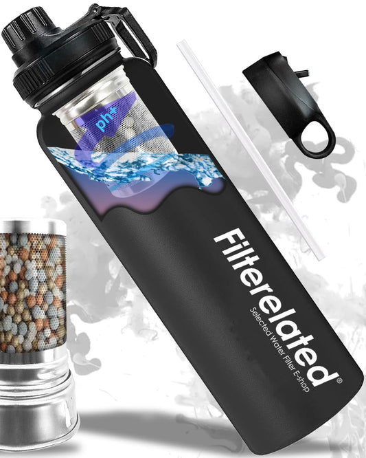 30oz Stainless Steel Alkaline Filter Water Bottle, Black