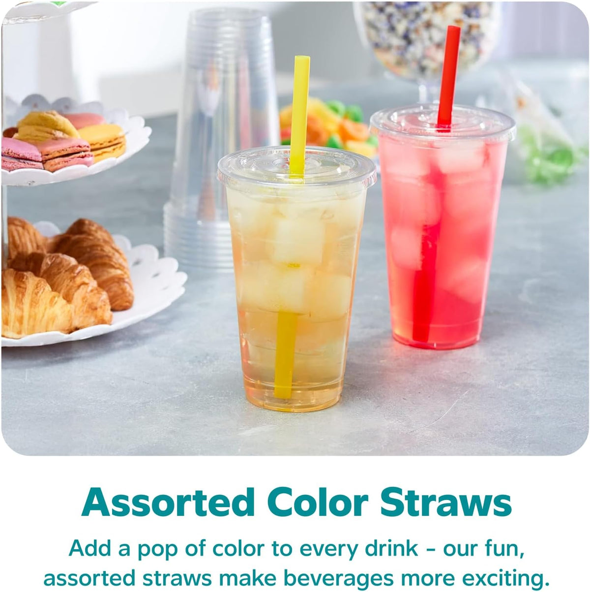 [24 oz. - 100 Count Clear Cups with Flat Lids & Straws - Disposable Clear Drinking Cups for Iced Coffee, Cold Drinks, Milkshakes, and Smoothies - Formerly Comfy Package