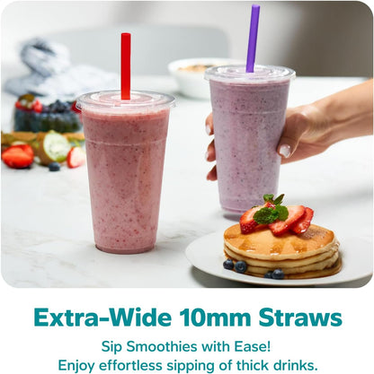 [24 oz. - 100 Count Clear Cups with Flat Lids & Straws - Disposable Clear Drinking Cups for Iced Coffee, Cold Drinks, Milkshakes, and Smoothies - Formerly Comfy Package