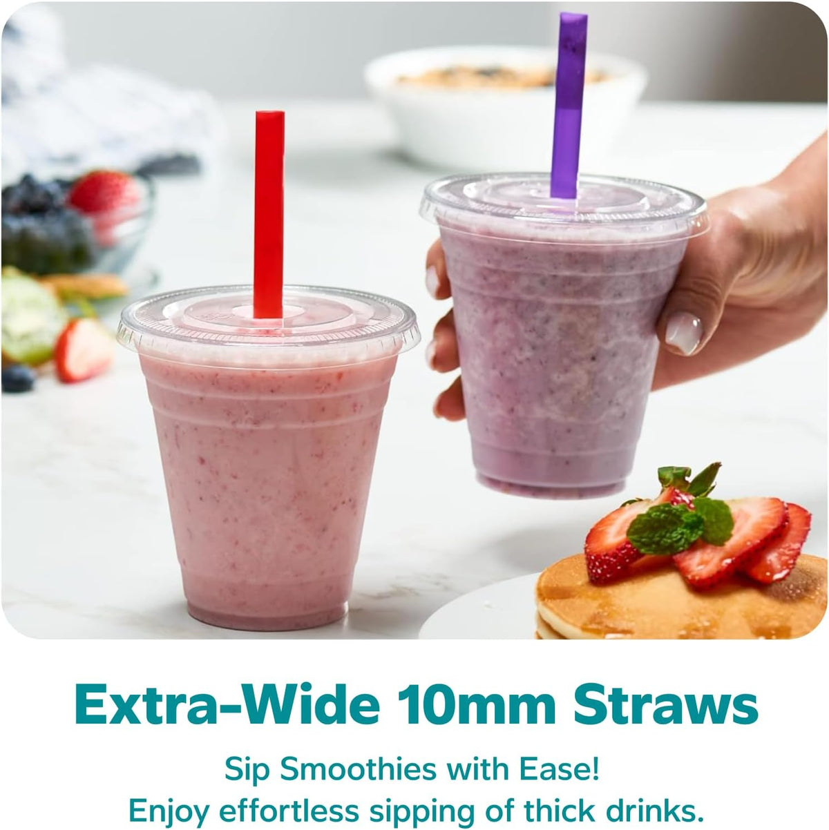 [24 oz. - 100 Count Clear Cups with Flat Lids & Straws - Disposable Clear Drinking Cups for Iced Coffee, Cold Drinks, Milkshakes, and Smoothies - Formerly Comfy Package