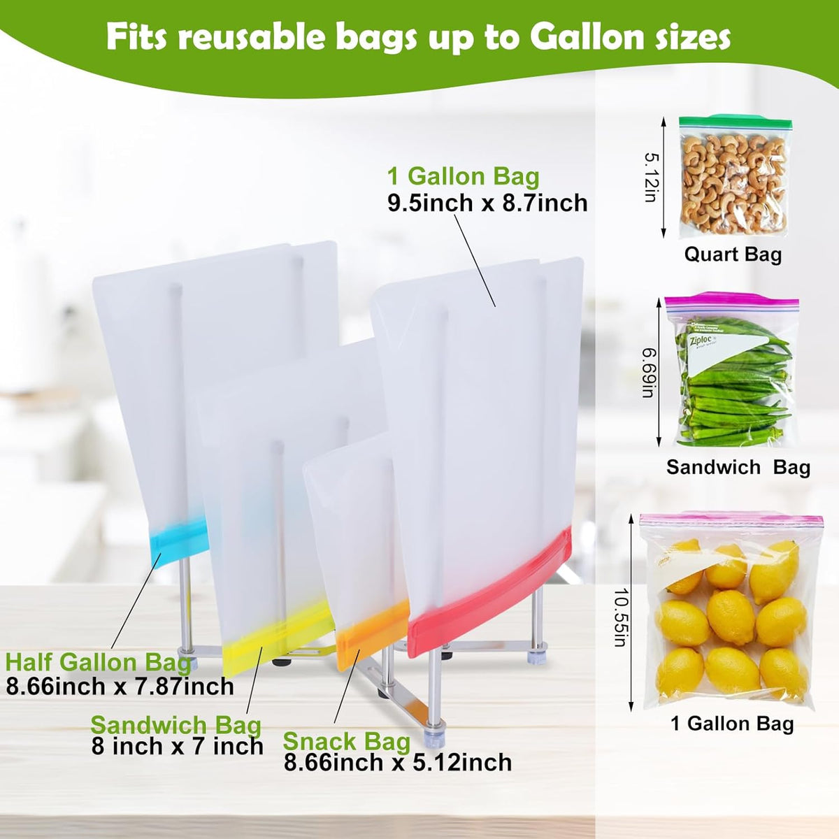 Plastic Bag Drying Holder, Bottle Drying Rack, Multifunctional Kitchen Grocery Bag Stand, Collapsible Cup Draining Rack for Wine Decanter, Mugs, Mason Jars, Water Bottle (10.63 Inches Height)