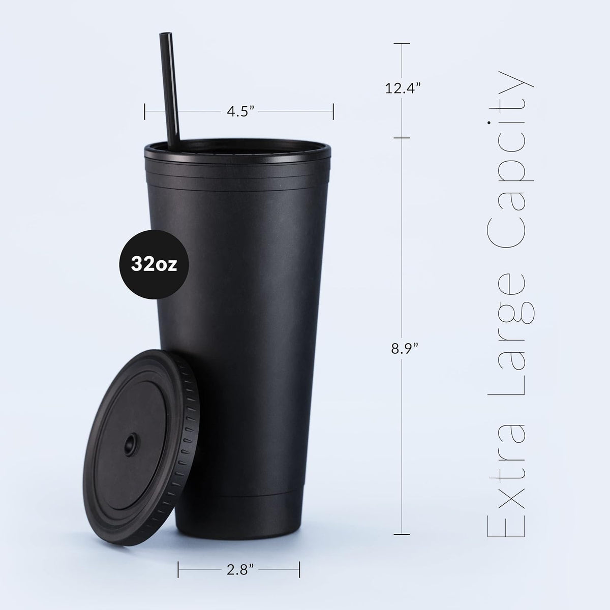 Maars Acrylic Travel Tumbler with Lid and Straw | 32oz Premium Insulated Double Wall XL Plastic Reusable Cups - Matte Dusty Blue, 4 Pack