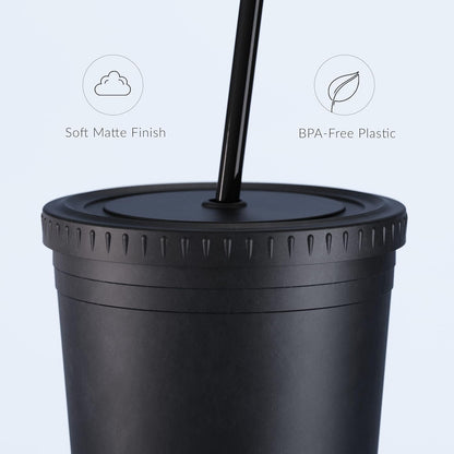 Maars Acrylic Travel Tumbler with Lid and Straw | 32oz Premium Insulated Double Wall XL Plastic Reusable Cups - Matte Dusty Blue, 4 Pack