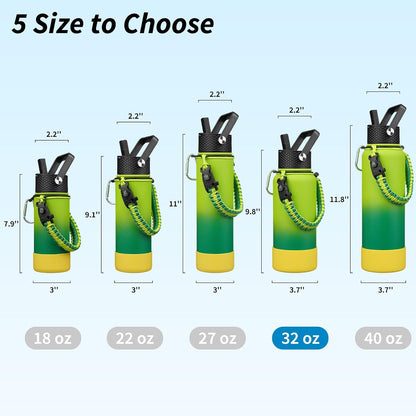 18oz Insulated Water Bottle with 3 Lids, Straw Lid & Handle | BPA-Free 18/8 Stainless Steel Bottle with Leak-Proof Lids, Paracord Handle & Removable Silicone Boot for Gym, Hiking, Travel
