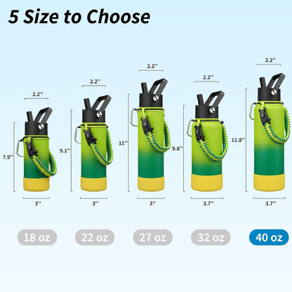 18oz Insulated Water Bottle with 3 Lids, Straw Lid & Handle | BPA-Free 18/8 Stainless Steel Bottle with Leak-Proof Lids, Paracord Handle & Removable Silicone Boot for Gym, Hiking, Travel