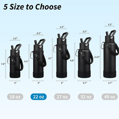18oz Insulated Water Bottle with 3 Lids, Straw Lid & Handle | BPA-Free 18/8 Stainless Steel Bottle with Leak-Proof Lids, Paracord Handle & Removable Silicone Boot for Gym, Hiking, Travel