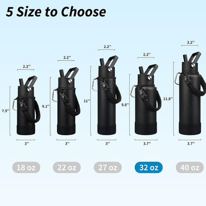 18oz Insulated Water Bottle with 3 Lids, Straw Lid & Handle | BPA-Free 18/8 Stainless Steel Bottle with Leak-Proof Lids, Paracord Handle & Removable Silicone Boot for Gym, Hiking, Travel