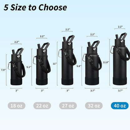 18oz Insulated Water Bottle with 3 Lids, Straw Lid & Handle | BPA-Free 18/8 Stainless Steel Bottle with Leak-Proof Lids, Paracord Handle & Removable Silicone Boot for Gym, Hiking, Travel