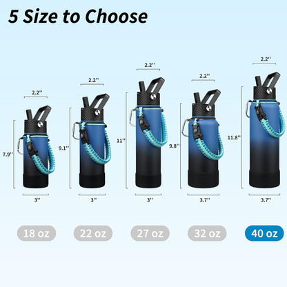 18oz Insulated Water Bottle with 3 Lids, Straw Lid & Handle | BPA-Free 18/8 Stainless Steel Bottle with Leak-Proof Lids, Paracord Handle & Removable Silicone Boot for Gym, Hiking, Travel