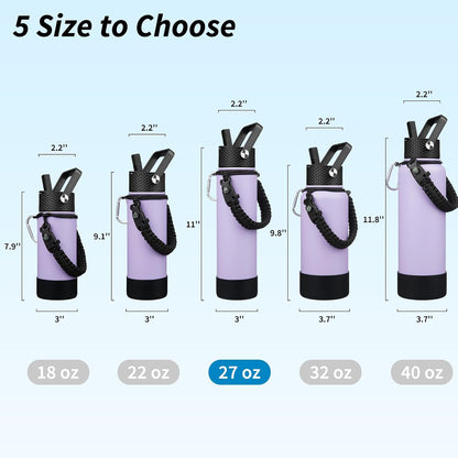 18oz Insulated Water Bottle with 3 Lids, Straw Lid & Handle | BPA-Free 18/8 Stainless Steel Bottle with Leak-Proof Lids, Paracord Handle & Removable Silicone Boot for Gym, Hiking, Travel