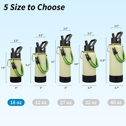 18oz Insulated Water Bottle with 3 Lids, Straw Lid & Handle | BPA-Free 18/8 Stainless Steel Bottle with Leak-Proof Lids, Paracord Handle & Removable Silicone Boot for Gym, Hiking, Travel