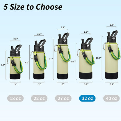 18oz Insulated Water Bottle with 3 Lids, Straw Lid & Handle | BPA-Free 18/8 Stainless Steel Bottle with Leak-Proof Lids, Paracord Handle & Removable Silicone Boot for Gym, Hiking, Travel
