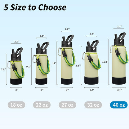 18oz Insulated Water Bottle with 3 Lids, Straw Lid & Handle | BPA-Free 18/8 Stainless Steel Bottle with Leak-Proof Lids, Paracord Handle & Removable Silicone Boot for Gym, Hiking, Travel