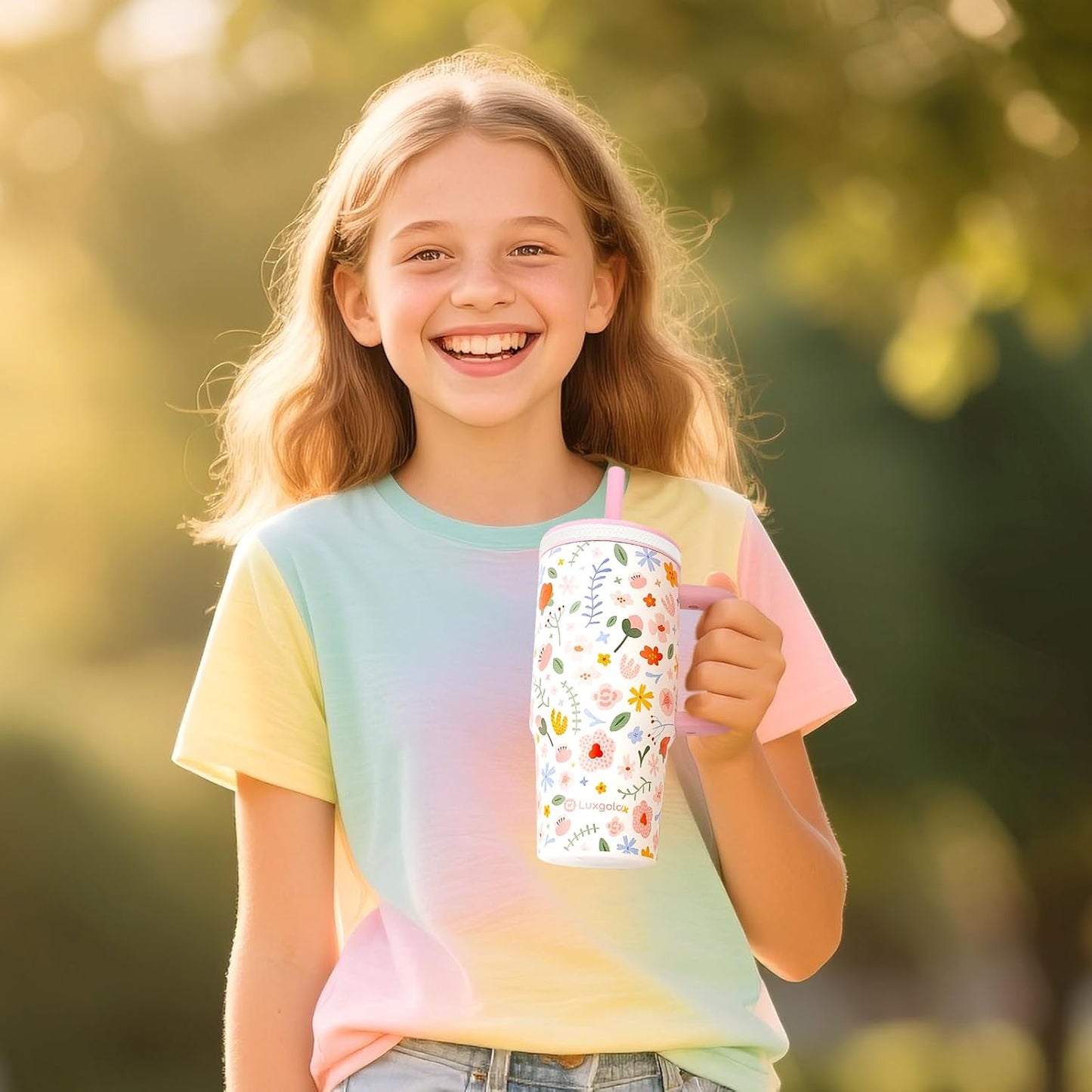 24oz kids stainless steel water bottle with handle and Silicone Lid | Spill Proof Insulated Tumbler, BPA-Free Reusable Leak-Proof Kid Cups for School, Outdoor, Gift for Boys Girls, Black