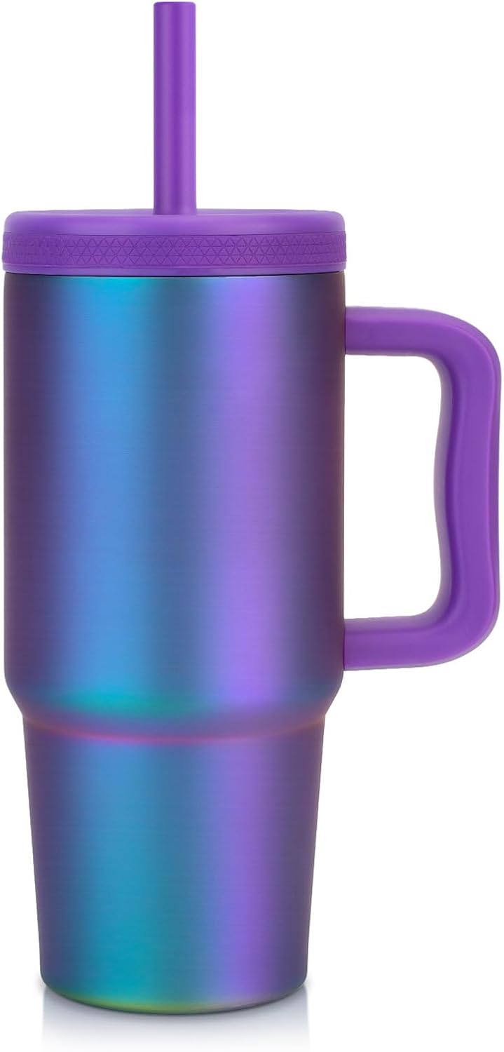 24oz kids stainless steel water bottle with handle and Silicone Lid | Spill Proof Insulated Tumbler, BPA-Free Reusable Leak-Proof Kid Cups for School, Outdoor, Gift for Boys Girls, Black