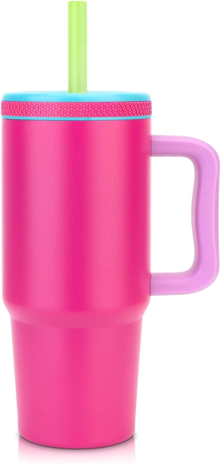 24oz kids stainless steel water bottle with handle and Silicone Lid | Spill Proof Insulated Tumbler, BPA-Free Reusable Leak-Proof Kid Cups for School, Outdoor, Gift for Boys Girls, Black