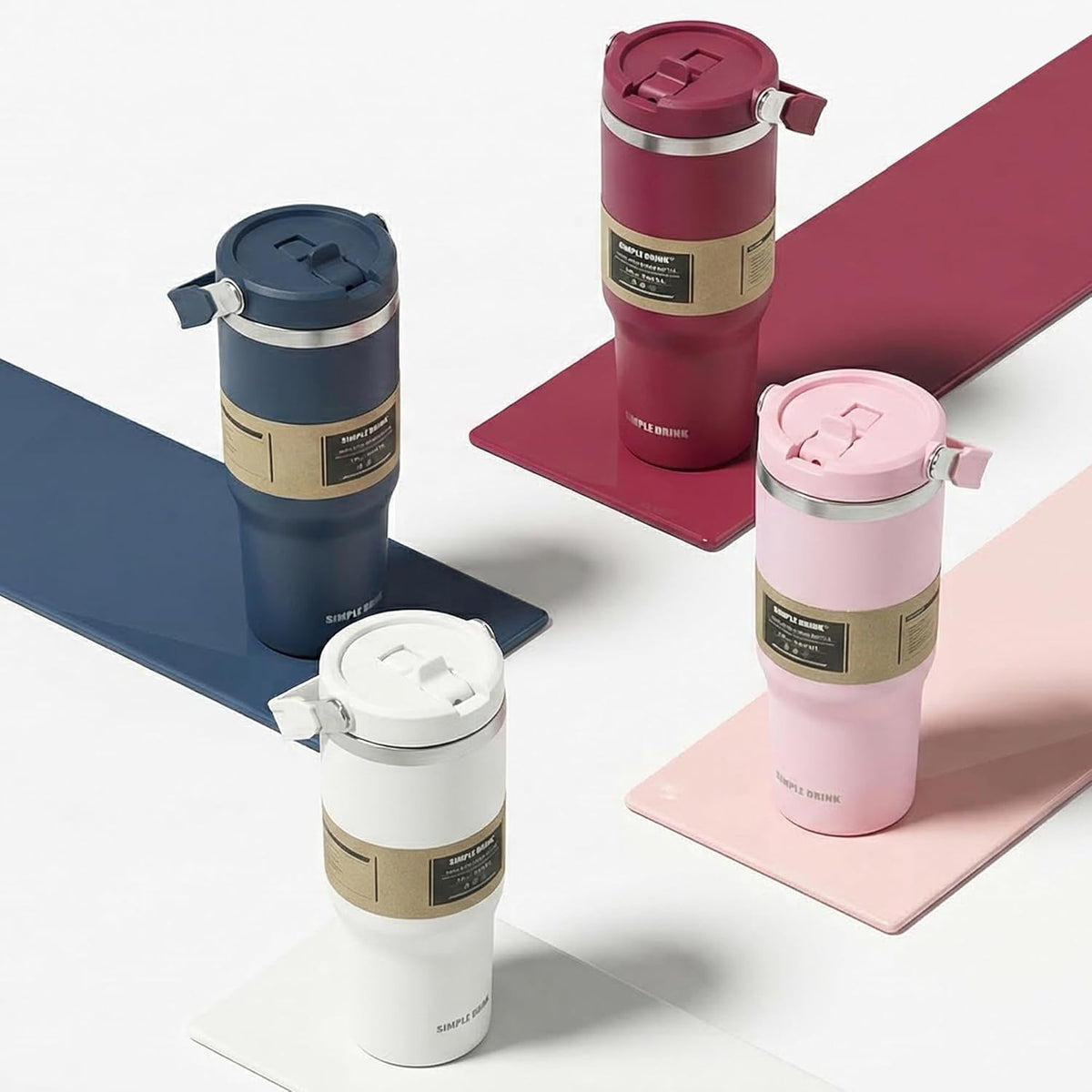 30oz Flip Straw Insulated Water Bottle with Handle, Leak Proof Stainless Steel Travel Tumbler With Lid, Double Wall Vacuum Iced Coffee Travel Mug, Sport Cup, Outside use