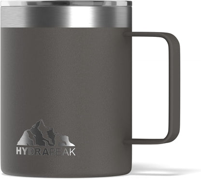 14oz Insulated Travel Mug with Splash Proof Lid, Stainless Steel, BPA-Free Double Walled Coffee Mug with Handle, Camper Mug for Men and Women (Black)