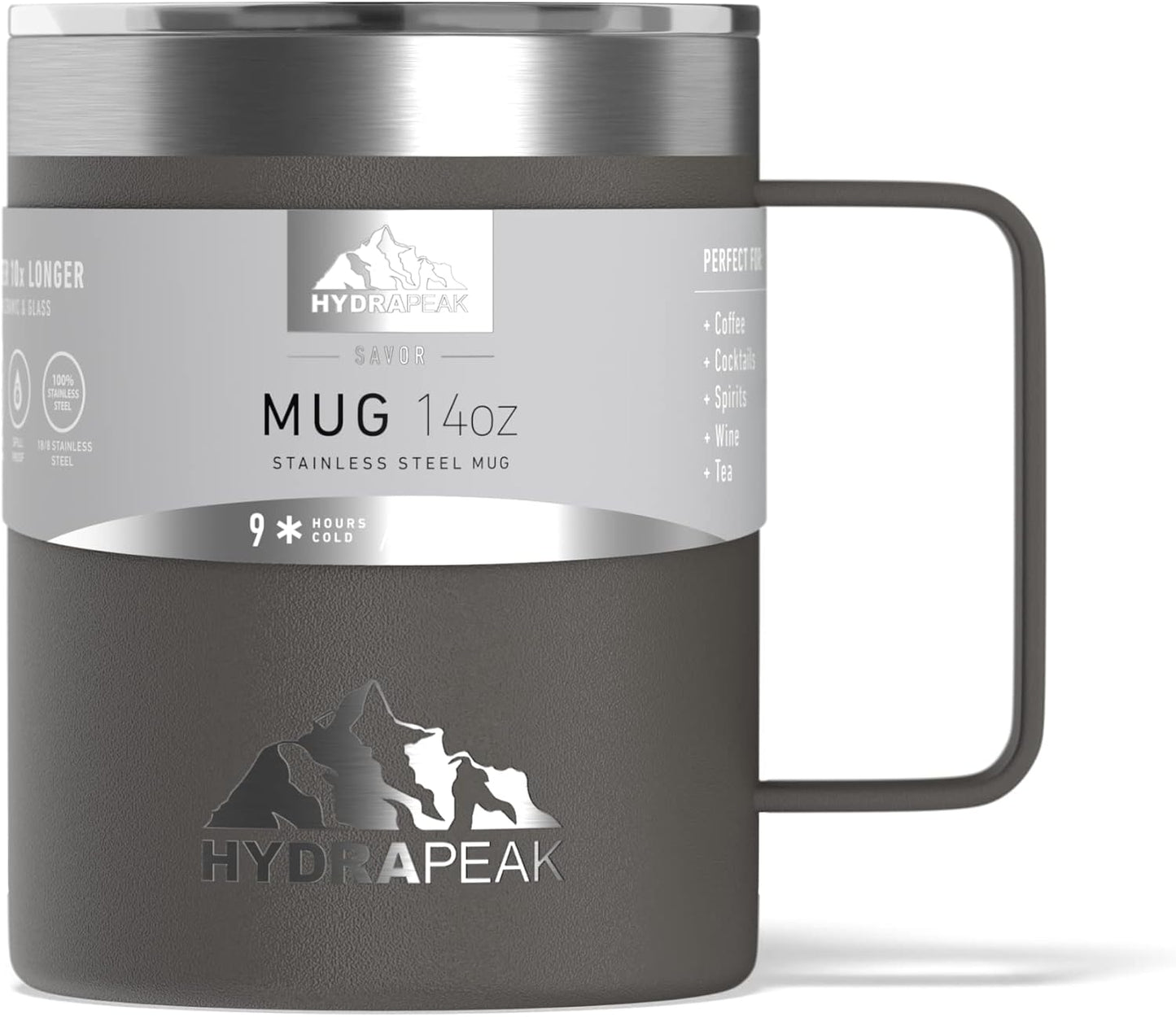 14oz Insulated Travel Mug with Splash Proof Lid, Stainless Steel, BPA-Free Double Walled Coffee Mug with Handle, Camper Mug for Men and Women (Black)