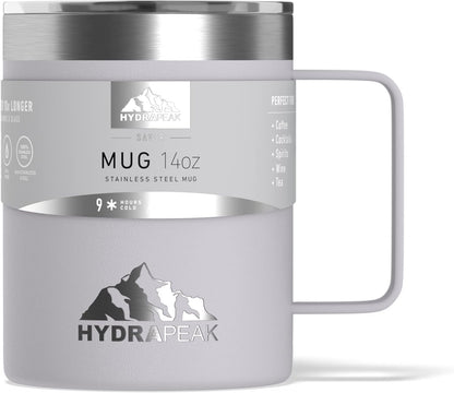 14oz Insulated Travel Mug with Splash Proof Lid, Stainless Steel, BPA-Free Double Walled Coffee Mug with Handle, Camper Mug for Men and Women (Black)