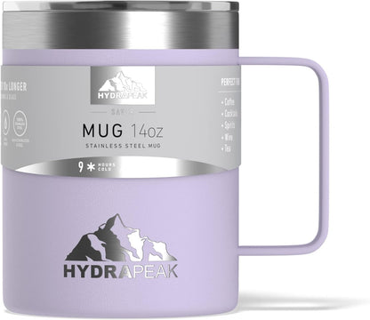 14oz Insulated Travel Mug with Splash Proof Lid, Stainless Steel, BPA-Free Double Walled Coffee Mug with Handle, Camper Mug for Men and Women (Black)