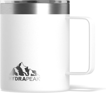 14oz Insulated Travel Mug with Splash Proof Lid, Stainless Steel, BPA-Free Double Walled Coffee Mug with Handle, Camper Mug for Men and Women (Black)