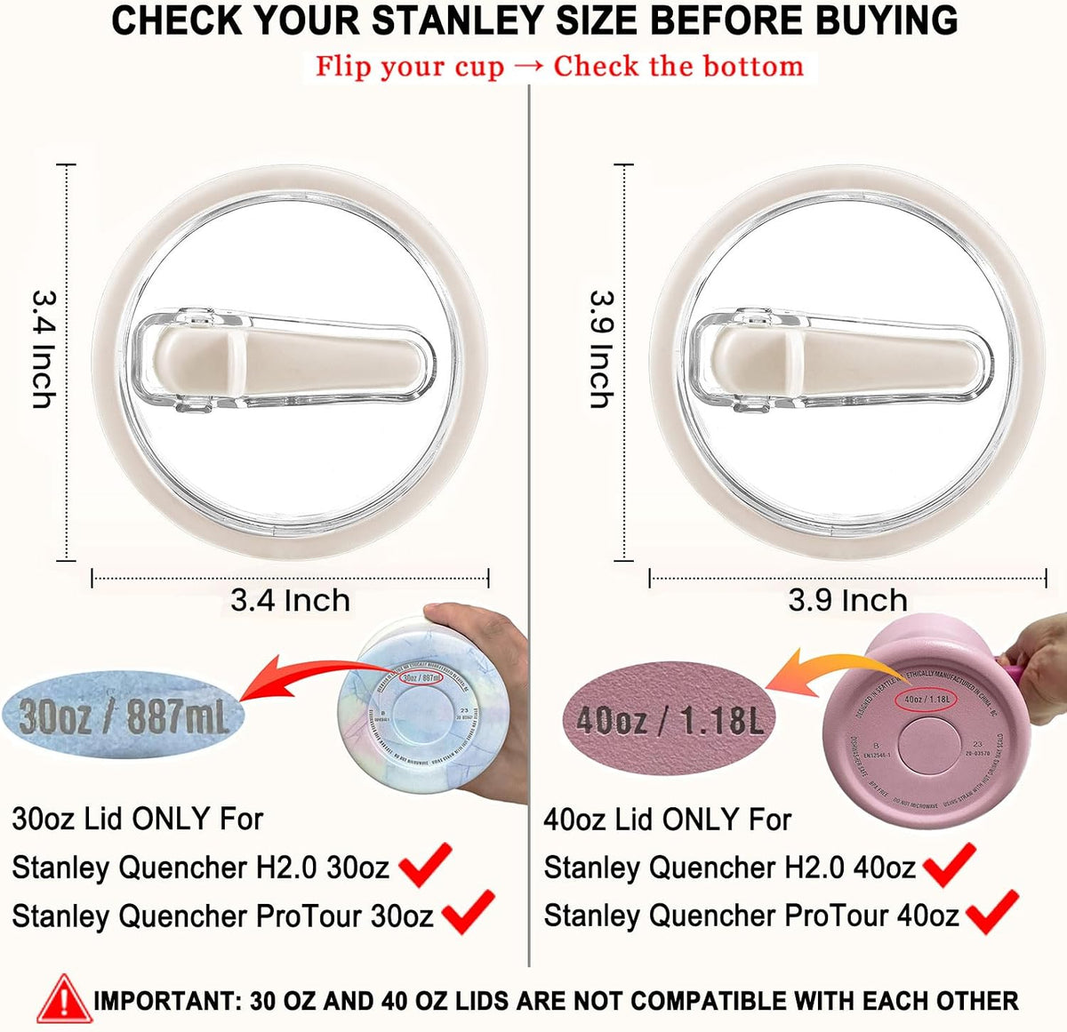 2 Pack Detachable Flip Straw Lid Replacement 40 oz for Stanley Quencher H2.0 ProTour | Stanley Cup Accessories, Flip Top, Deep Cleaning, Leakproof, Spill Proof, BPA Free (Beige, Beige) - Colors A